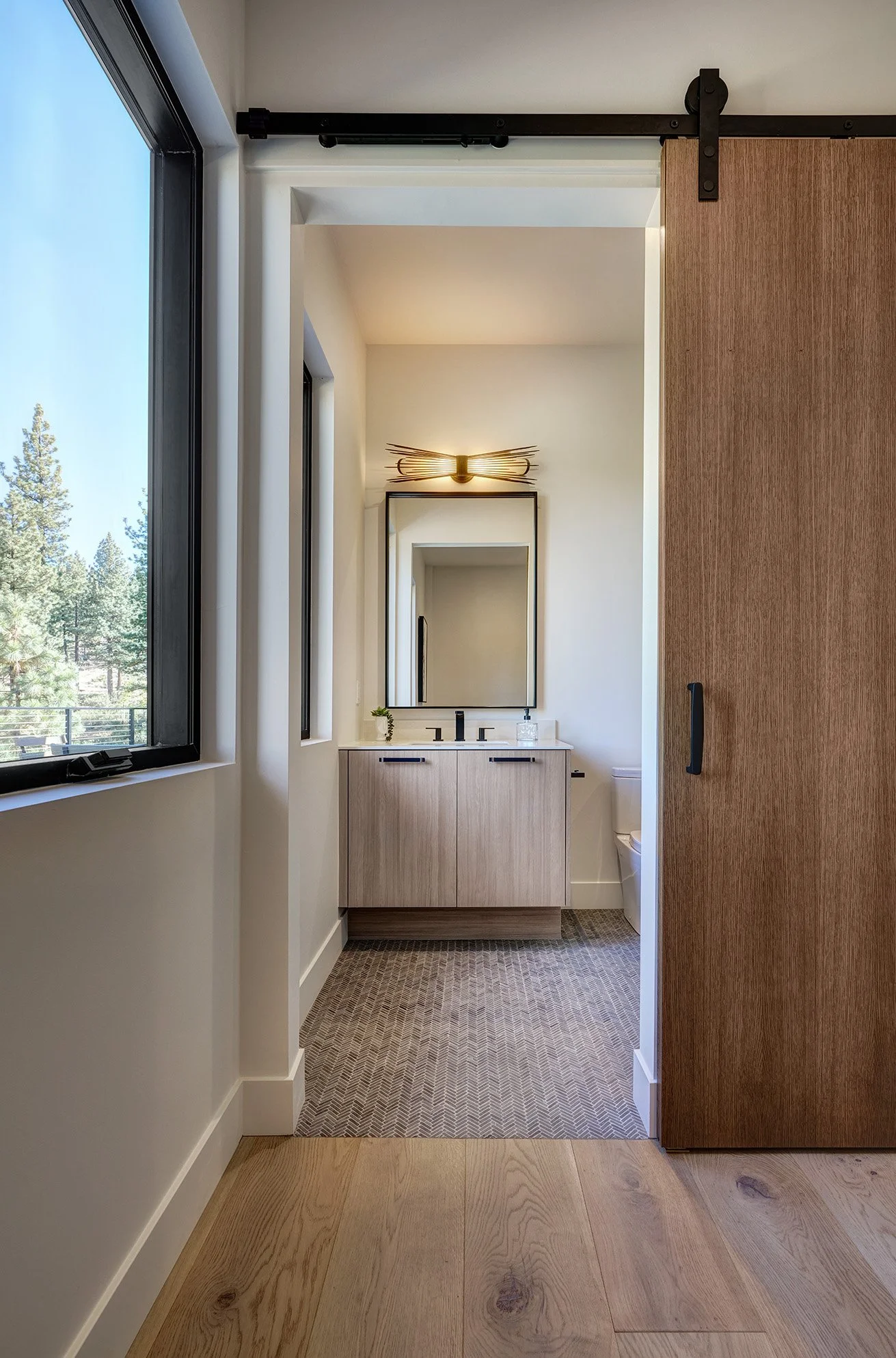 Modern new construction home, European cabinetry bathroom vanity