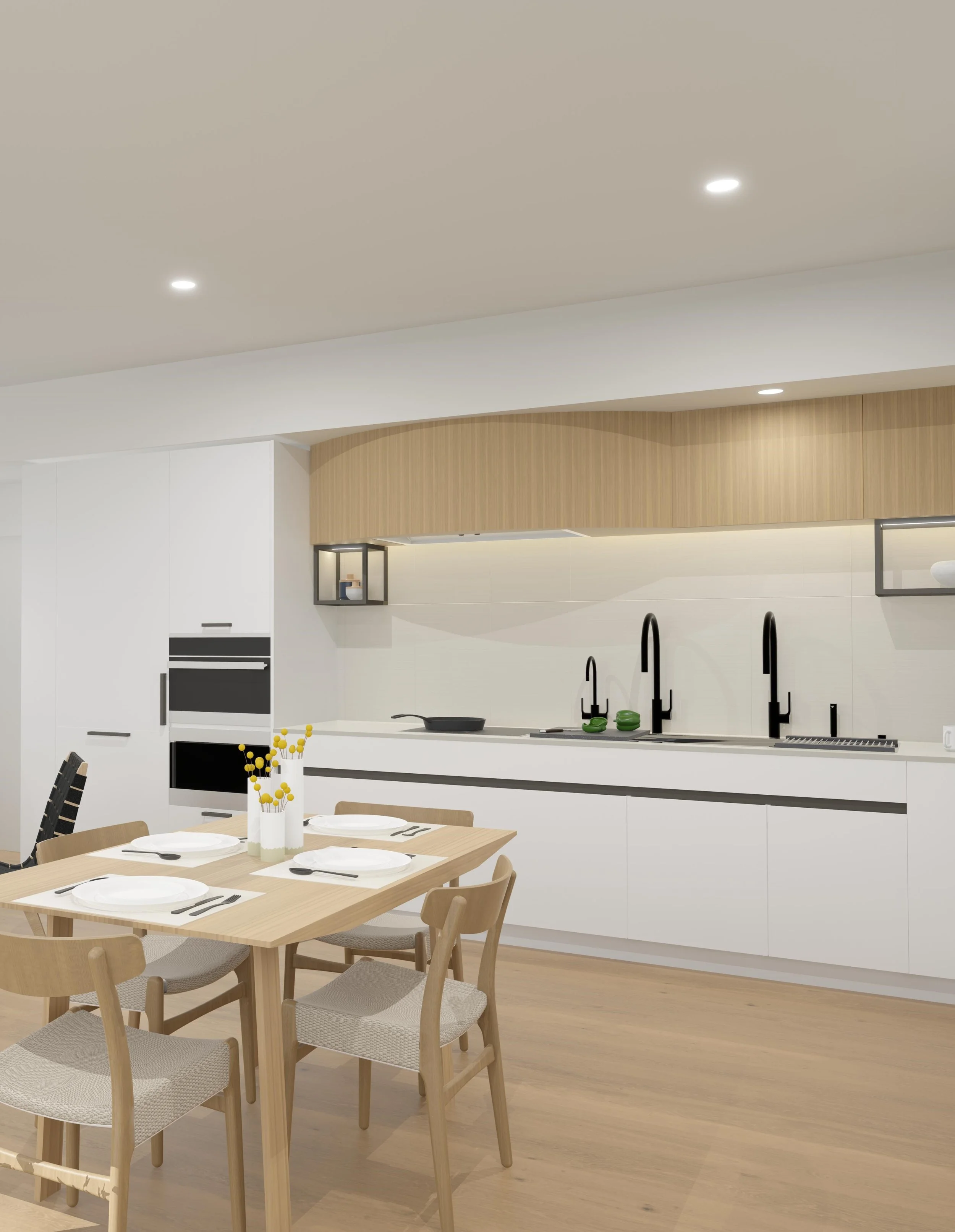 New construction ADU kitchen, European cabinetry, channel hardware, The Galley workstation