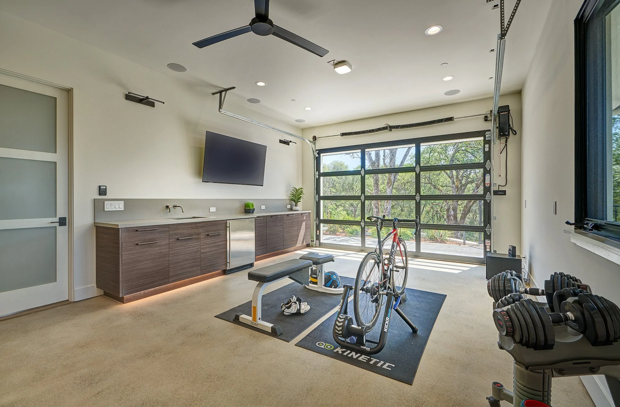 Warm modern new construction home, European cabinetry, bike lounge