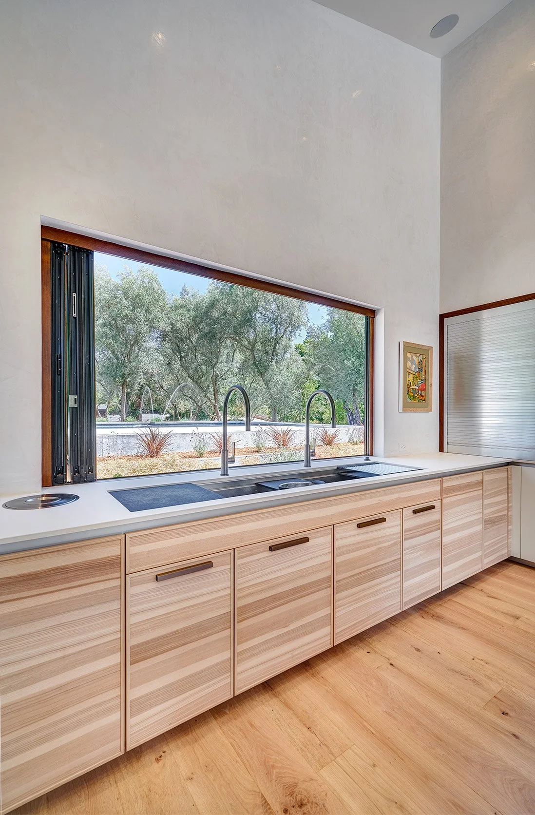 Modern home remodel, vaulted kitchen, accordion window, The Galley Workstation